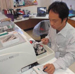 Nikhil with microtome