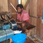 Grating the coconuts