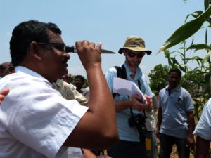 James Crow (centre), winner of the 2014 journalism award, during his ‘seeing is believing’ visit to India.